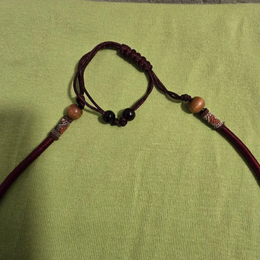 Hand-Carved Floral Jadeite Pendant Necklace With Adjustable Burgundy Cord - Picture 4 of 10